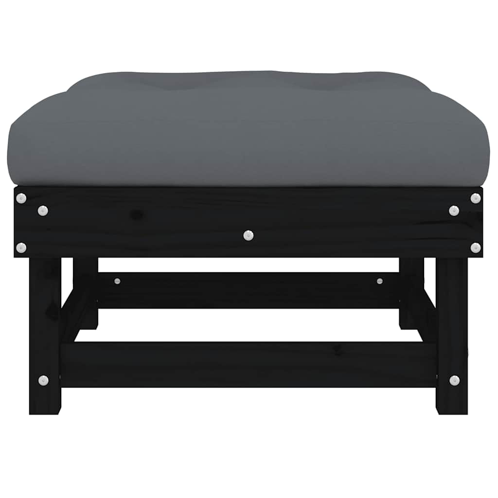 vidaXL Gartenhocker mit Kissen 2 Stk. Schwarz Massivholz Kiefer
