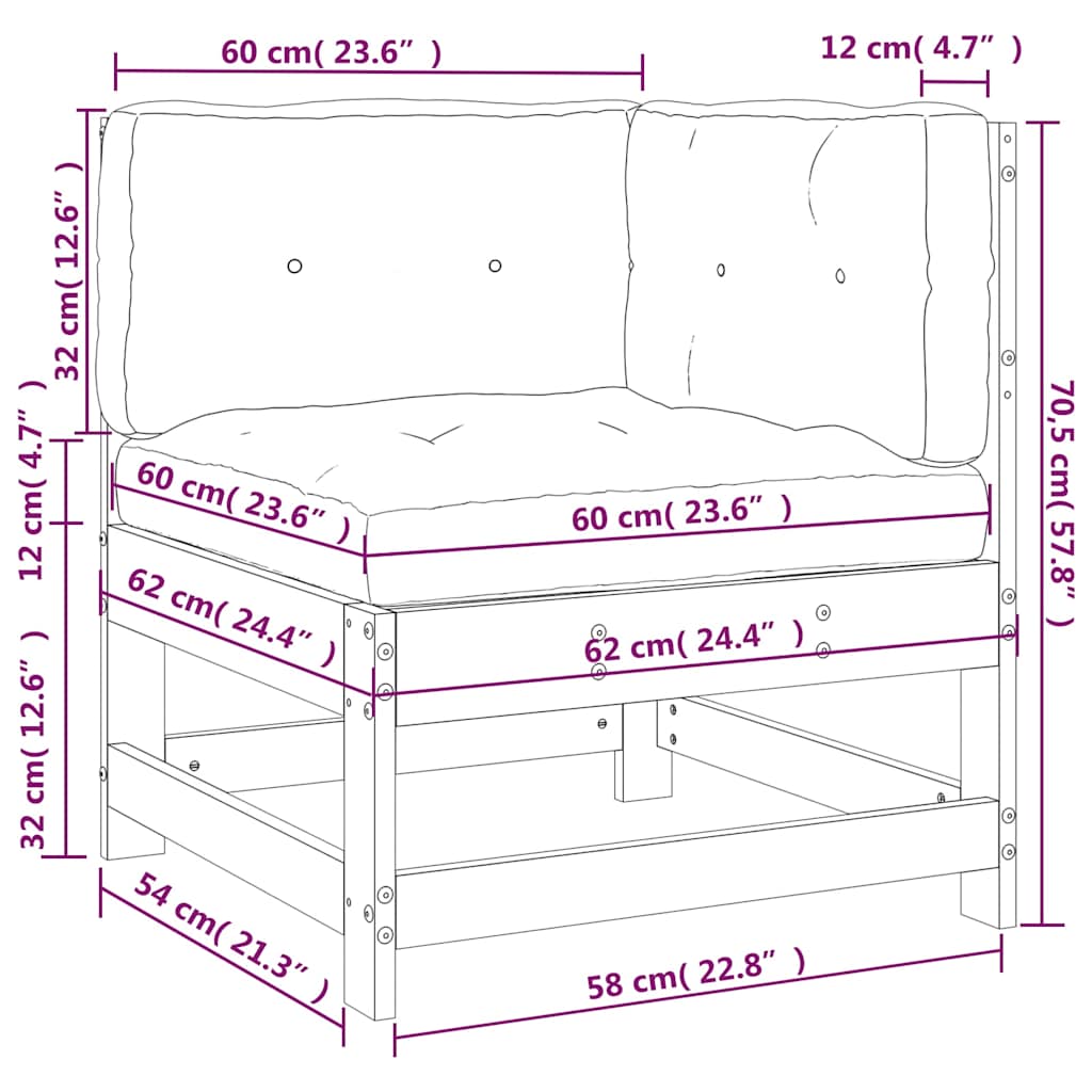 vidaXL Ecksofa mit Kissen Massivholz Kiefer