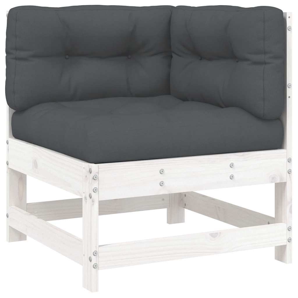 vidaXL Ecksofa mit Kissen Weiß Massivholz Kiefer