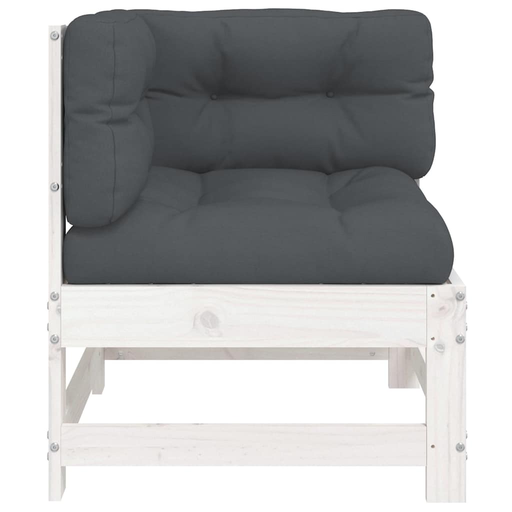 vidaXL Ecksofa mit Kissen Weiß Massivholz Kiefer