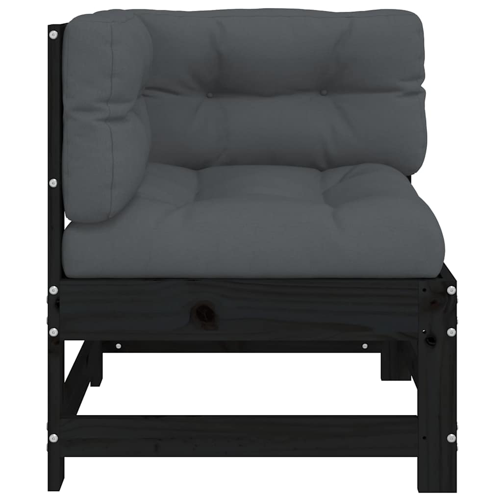 vidaXL Ecksofa mit Kissen Schwarz Massivholz Kiefer