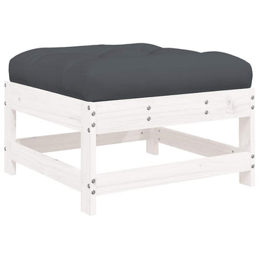 vidaXL Tabouret de jardin avec coussin blanc Bois de pin massif