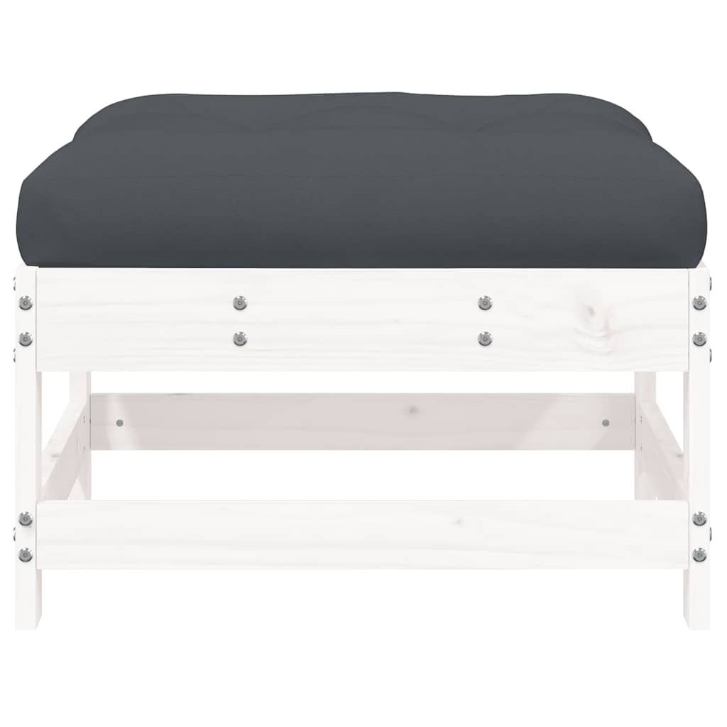 vidaXL Tabouret de jardin avec coussin blanc Bois de pin massif