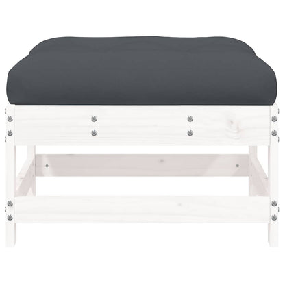 vidaXL Tabouret de jardin avec coussin blanc Bois de pin massif