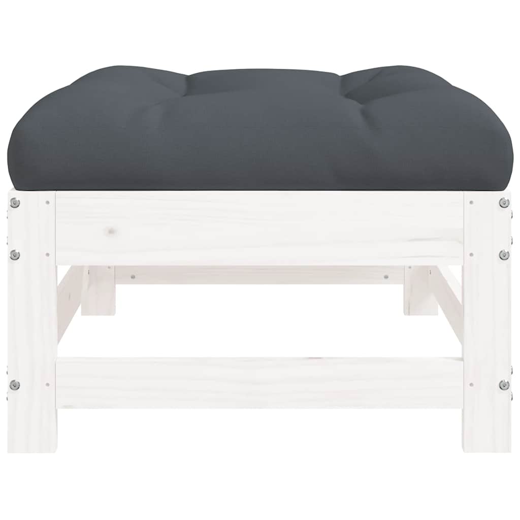 vidaXL Tabouret de jardin avec coussin blanc Bois de pin massif