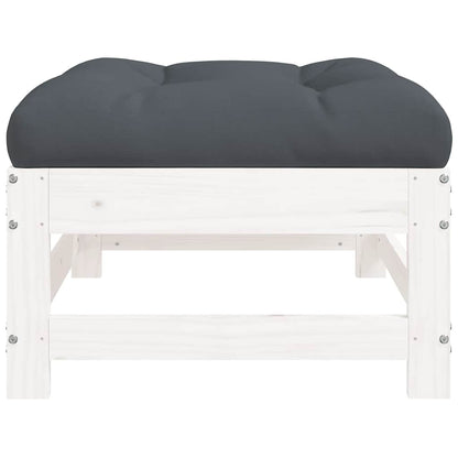 vidaXL Tabouret de jardin avec coussin blanc Bois de pin massif