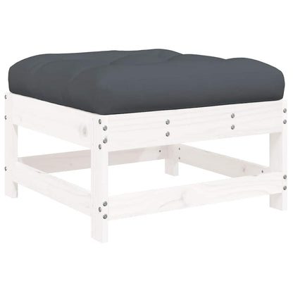vidaXL Tabouret de jardin avec coussin blanc Bois de pin massif