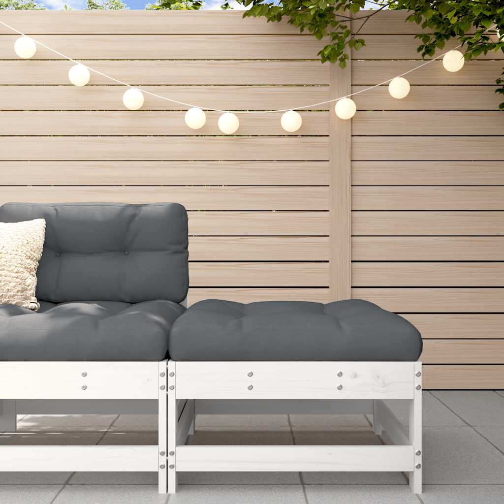 vidaXL Tabouret de jardin avec coussin blanc Bois de pin massif