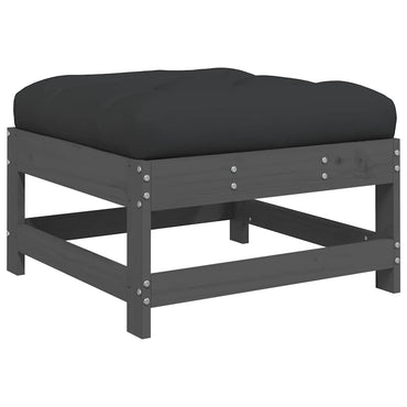 vidaXL Tabouret de jardin avec coussin gris Bois de pin massif