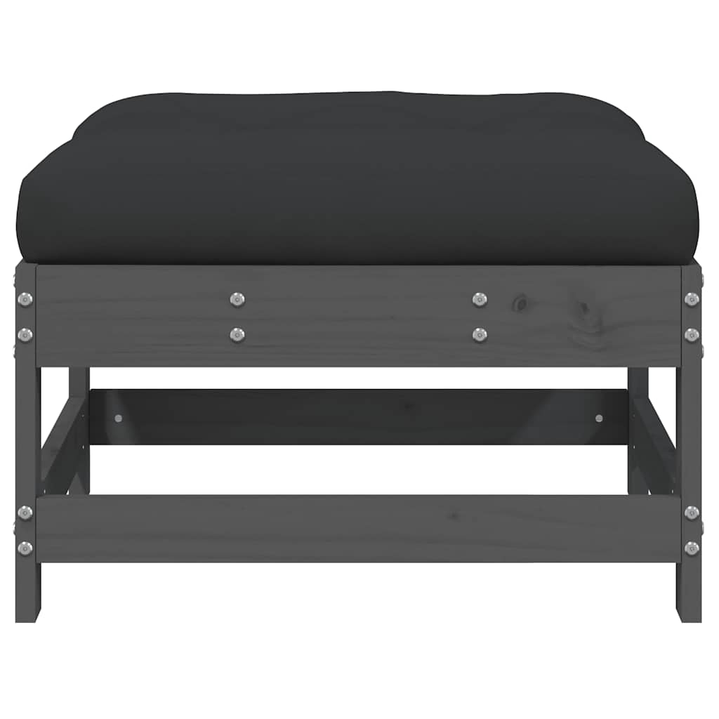 vidaXL Tabouret de jardin avec coussin gris Bois de pin massif