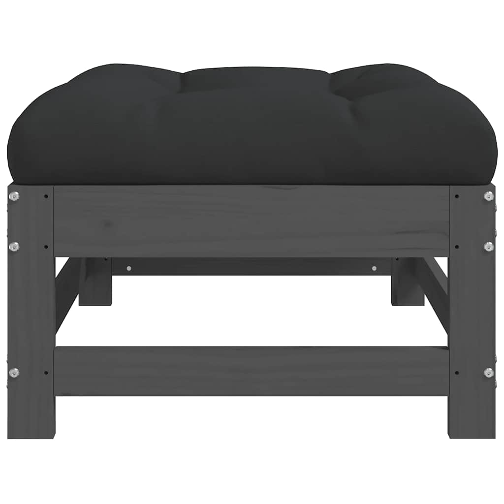 vidaXL Tabouret de jardin avec coussin gris Bois de pin massif