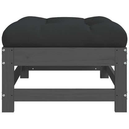 vidaXL Tabouret de jardin avec coussin gris Bois de pin massif