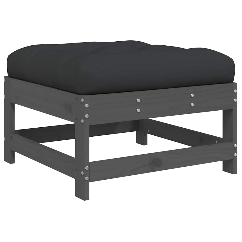 vidaXL Tabouret de jardin avec coussin gris Bois de pin massif