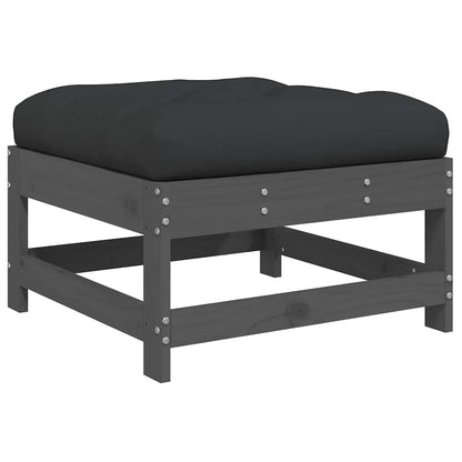 vidaXL Tabouret de jardin avec coussin gris Bois de pin massif