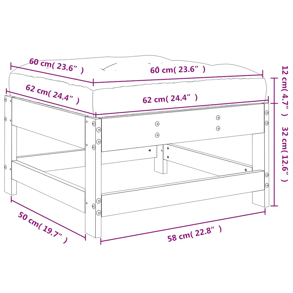 vidaXL Tabouret de jardin avec coussin gris Bois de pin massif