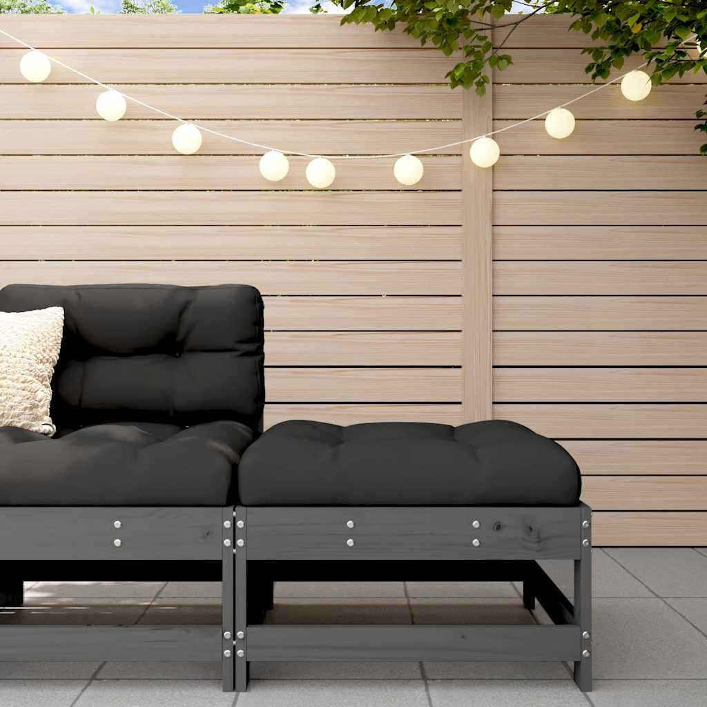vidaXL Tabouret de jardin avec coussin gris Bois de pin massif