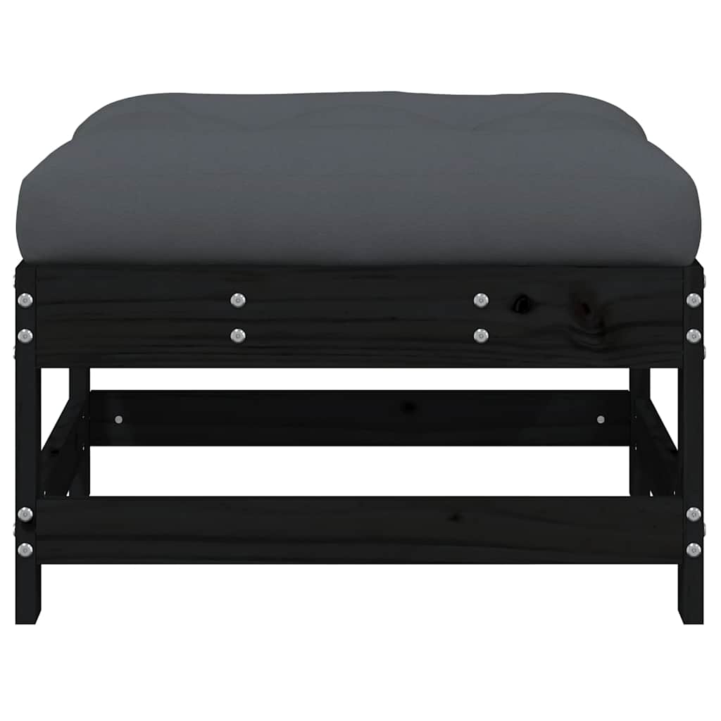 vidaXL Tabouret de jardin avec coussin noir Bois de pin massif