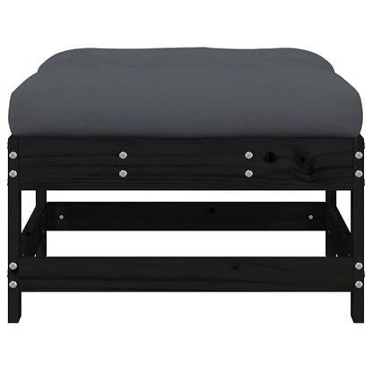 vidaXL Tabouret de jardin avec coussin noir Bois de pin massif