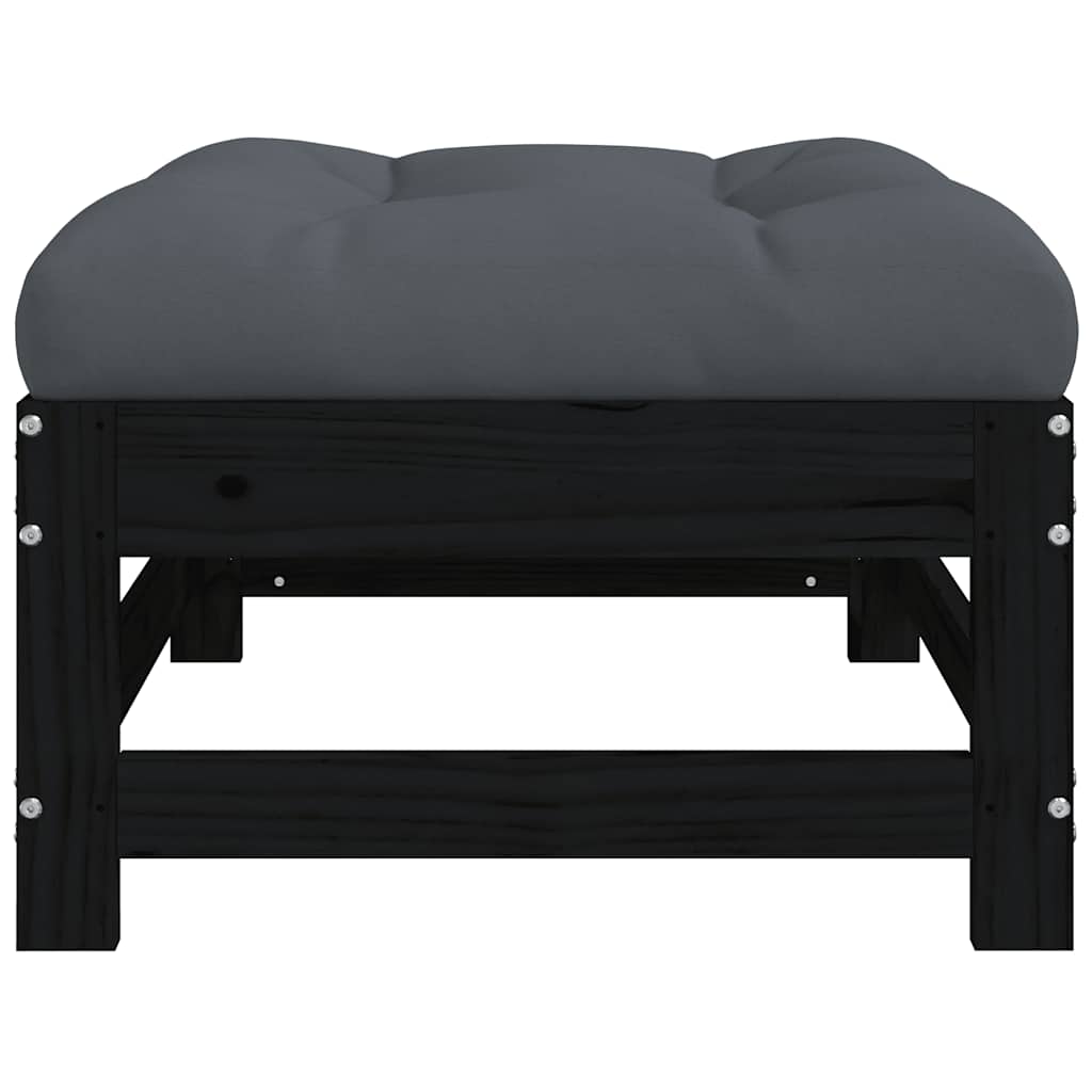 vidaXL Tabouret de jardin avec coussin noir Bois de pin massif