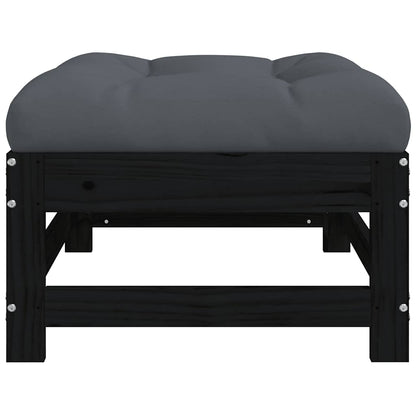 vidaXL Tabouret de jardin avec coussin noir Bois de pin massif