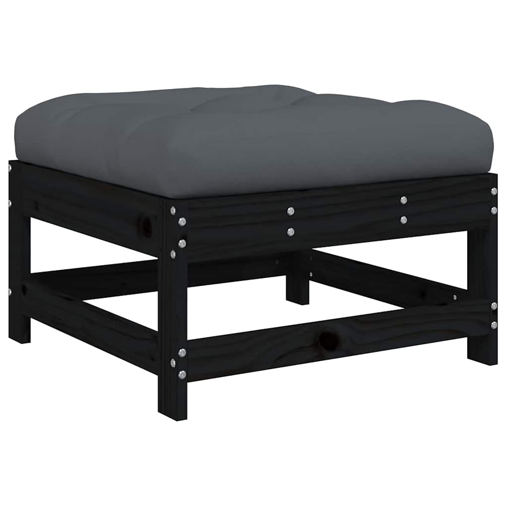 vidaXL Tabouret de jardin avec coussin noir Bois de pin massif