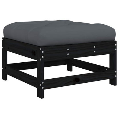 vidaXL Tabouret de jardin avec coussin noir Bois de pin massif