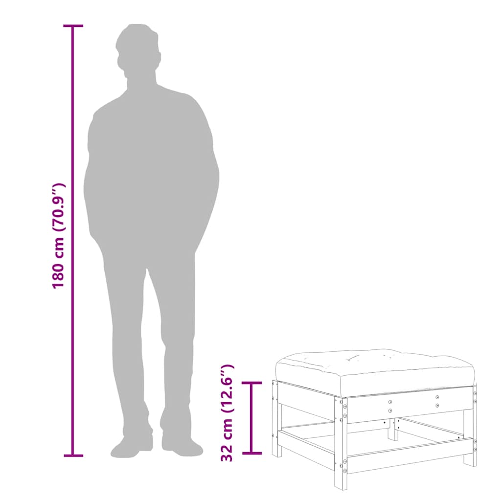 vidaXL Tabouret de jardin avec coussin noir Bois de pin massif