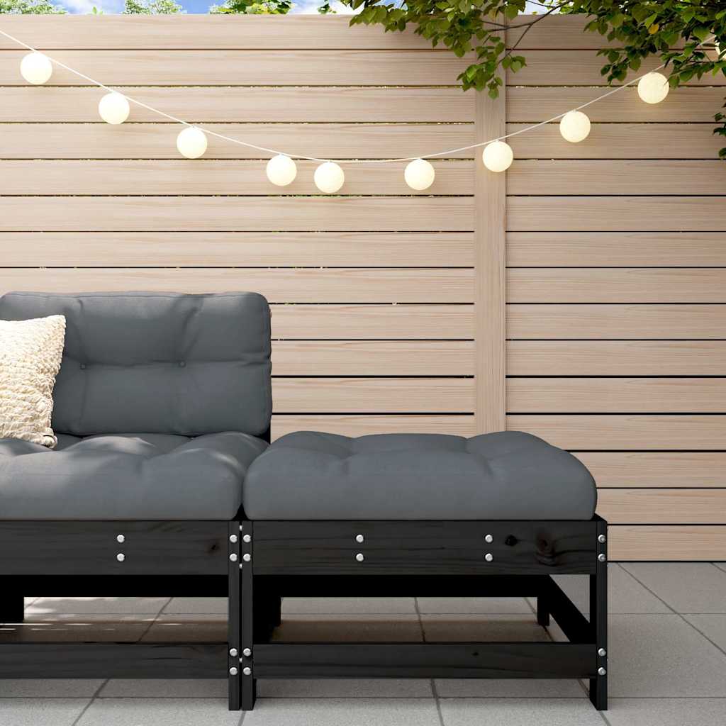 vidaXL Tabouret de jardin avec coussin noir Bois de pin massif