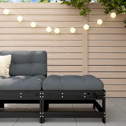 vidaXL Tabouret de jardin avec coussin noir Bois de pin massif