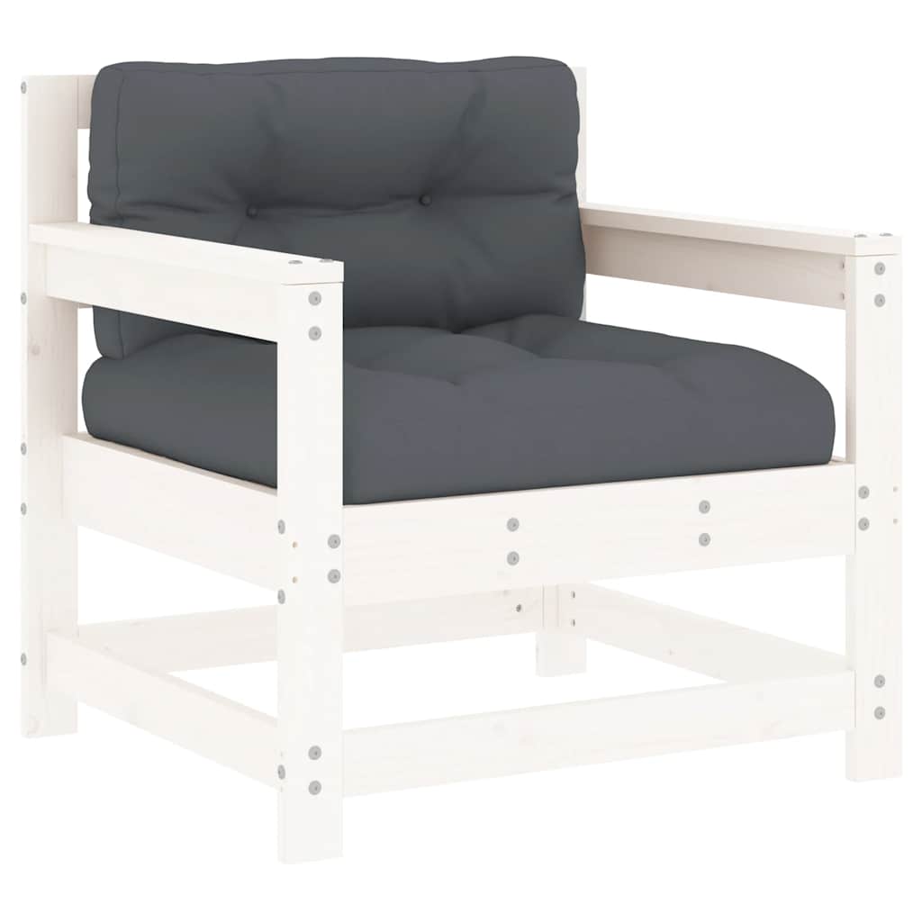 vidaXL Chaises de jardin avec coussins 2 pcs Blanc Bois de pin massif