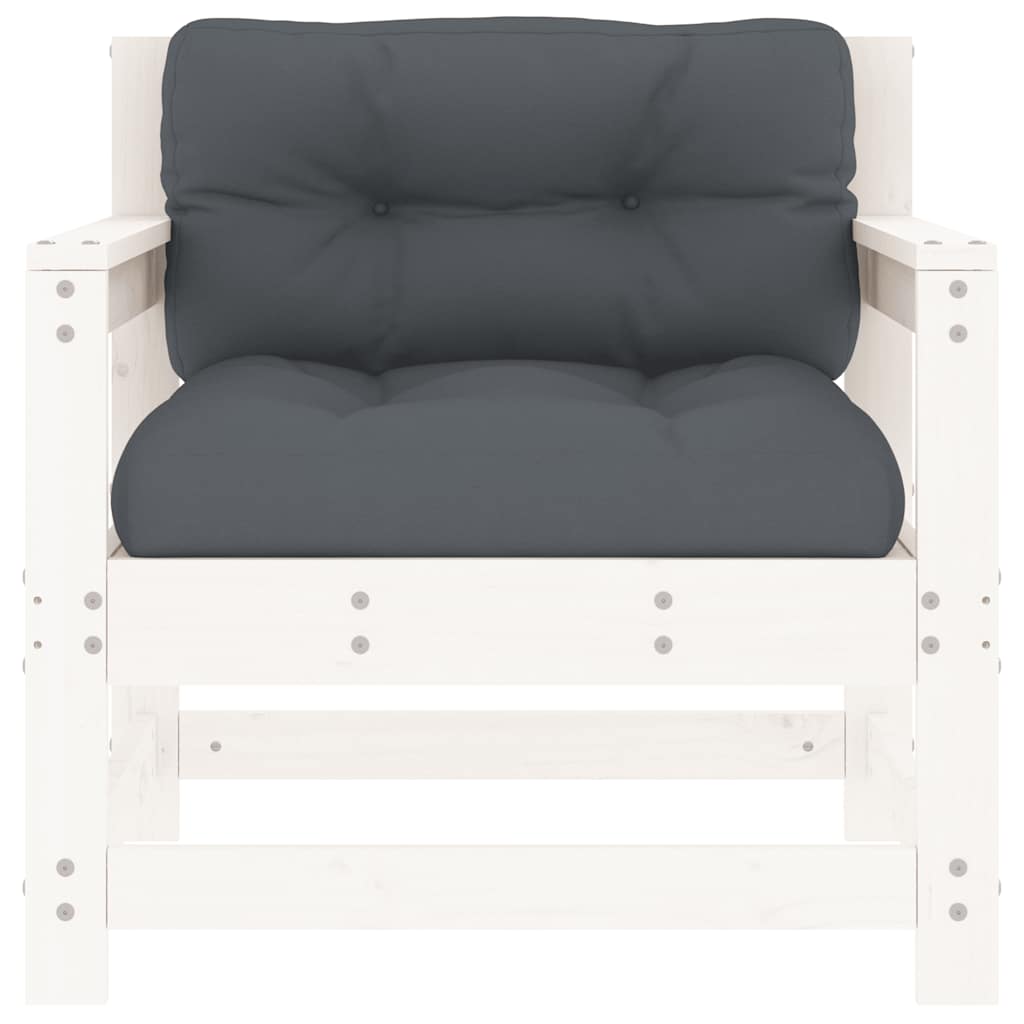 vidaXL Chaises de jardin avec coussins 2 pcs Blanc Bois de pin massif