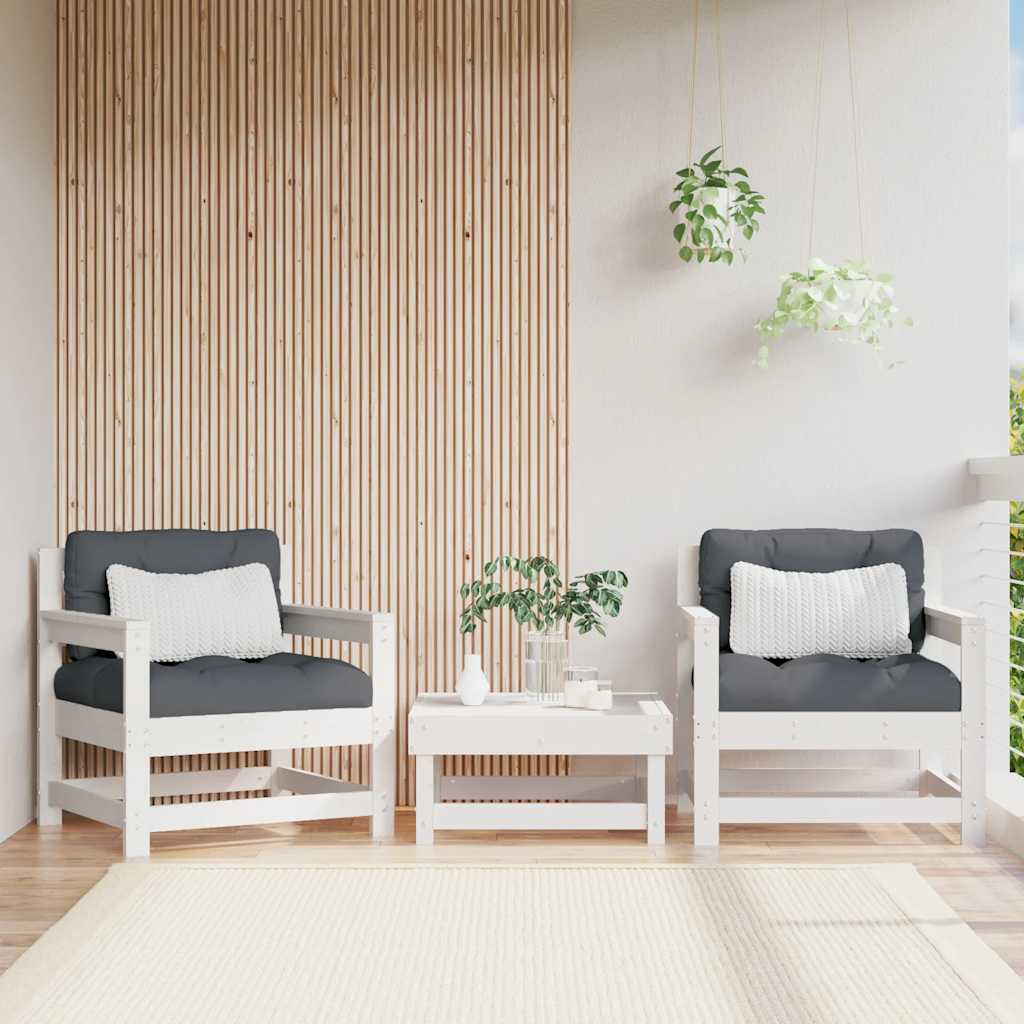 vidaXL Chaises de jardin avec coussins 2 pcs Blanc Bois de pin massif