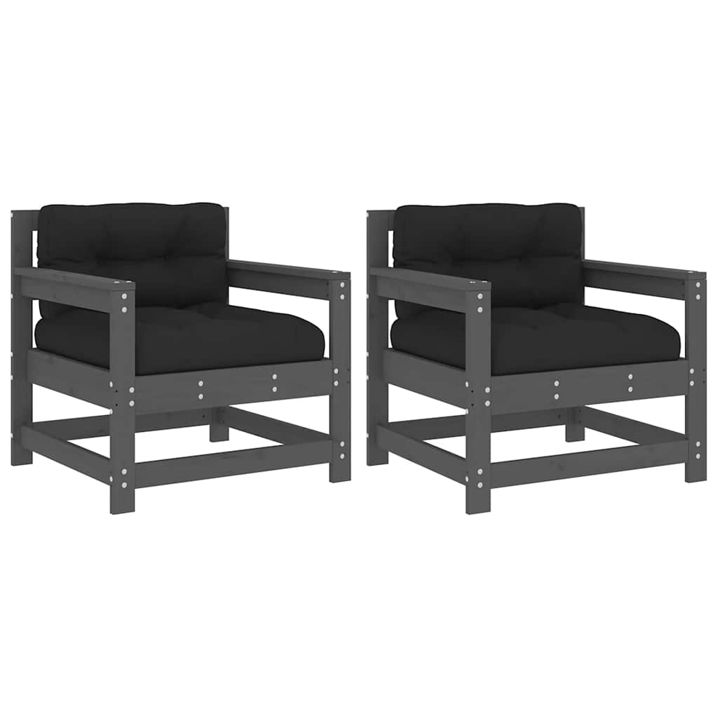 vidaXL Chaises de jardin avec coussins 2 pcs Bois de pin massif gris