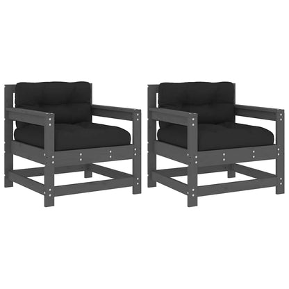 vidaXL Chaises de jardin avec coussins 2 pcs Bois de pin massif gris