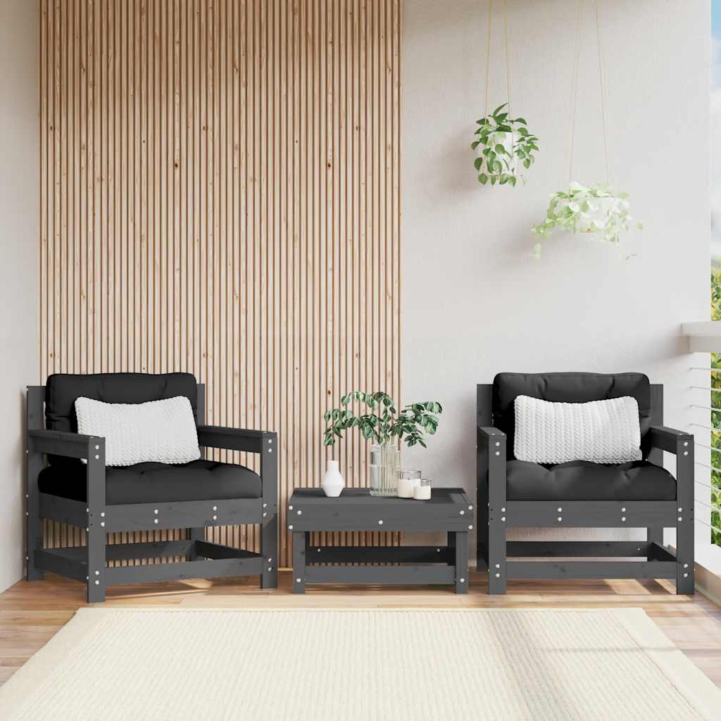 vidaXL Chaises de jardin avec coussins 2 pcs Bois de pin massif gris