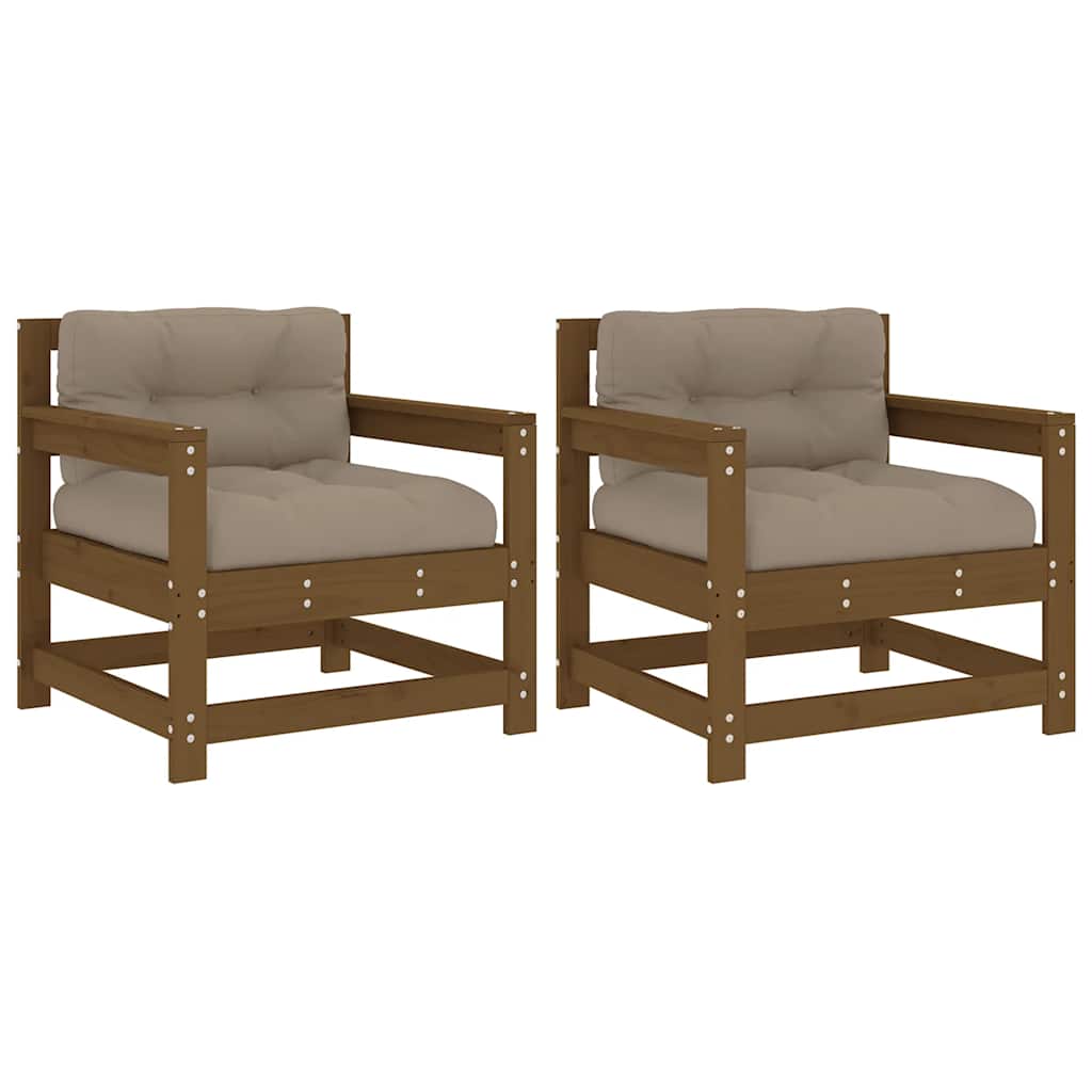 vidaXL Chaises de jardin avec coussins 2 pcs Marron miel Bois de pin massif