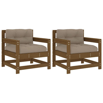 vidaXL Chaises de jardin avec coussins 2 pcs Marron miel Bois de pin massif