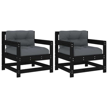 vidaXL Chaises de jardin avec coussins 2 pcs Noir Bois de pin massif