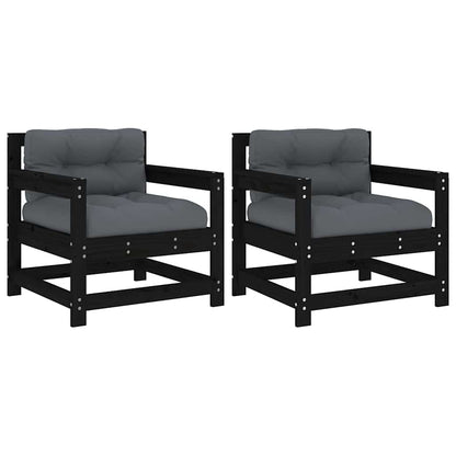 vidaXL Chaises de jardin avec coussins 2 pcs Noir Bois de pin massif