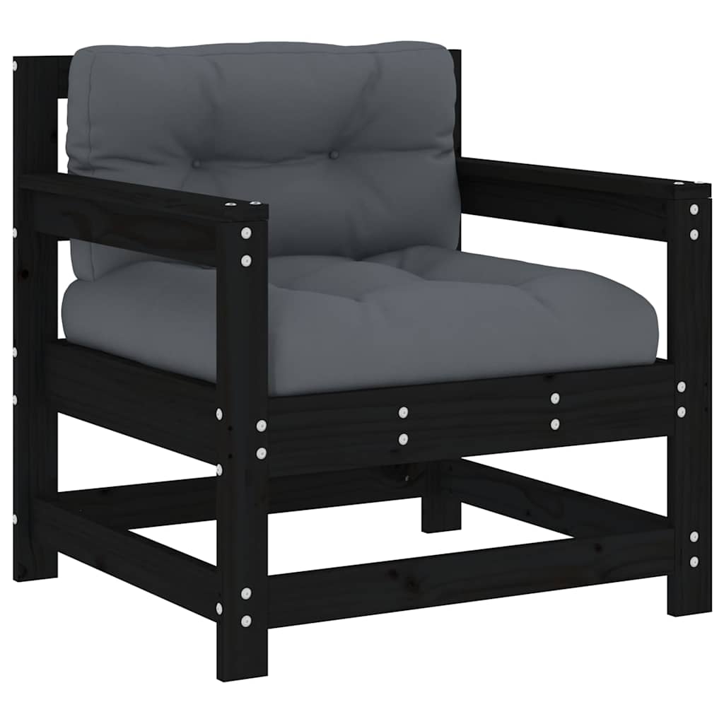 vidaXL Chaises de jardin avec coussins 2 pcs Noir Bois de pin massif