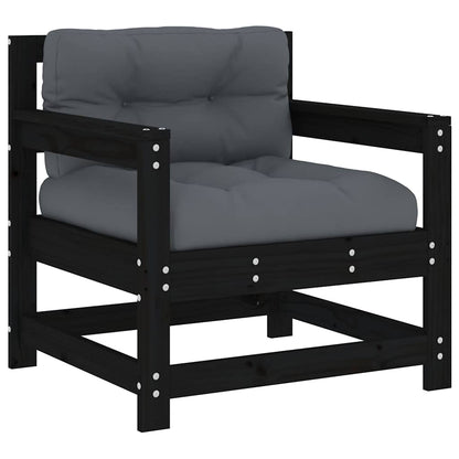 vidaXL Chaises de jardin avec coussins 2 pcs Noir Bois de pin massif