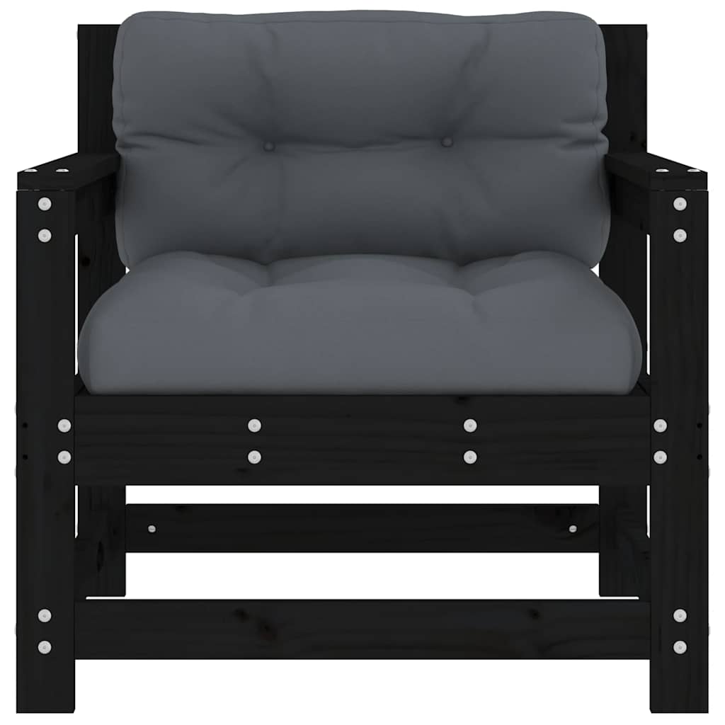 vidaXL Chaises de jardin avec coussins 2 pcs Noir Bois de pin massif