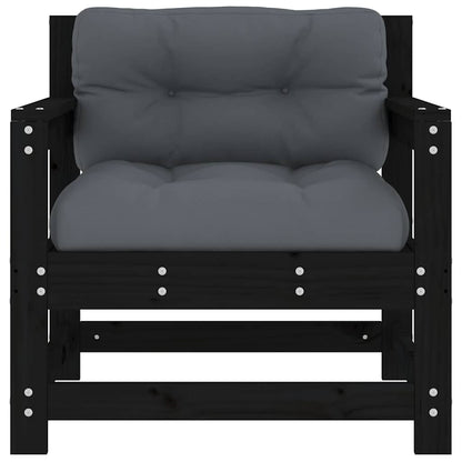 vidaXL Chaises de jardin avec coussins 2 pcs Noir Bois de pin massif