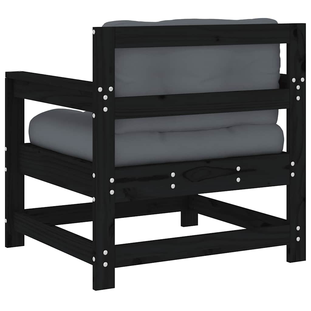 vidaXL Chaises de jardin avec coussins 2 pcs Noir Bois de pin massif