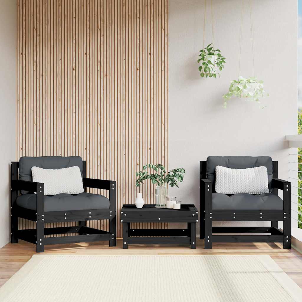 vidaXL Chaises de jardin avec coussins 2 pcs Noir Bois de pin massif
