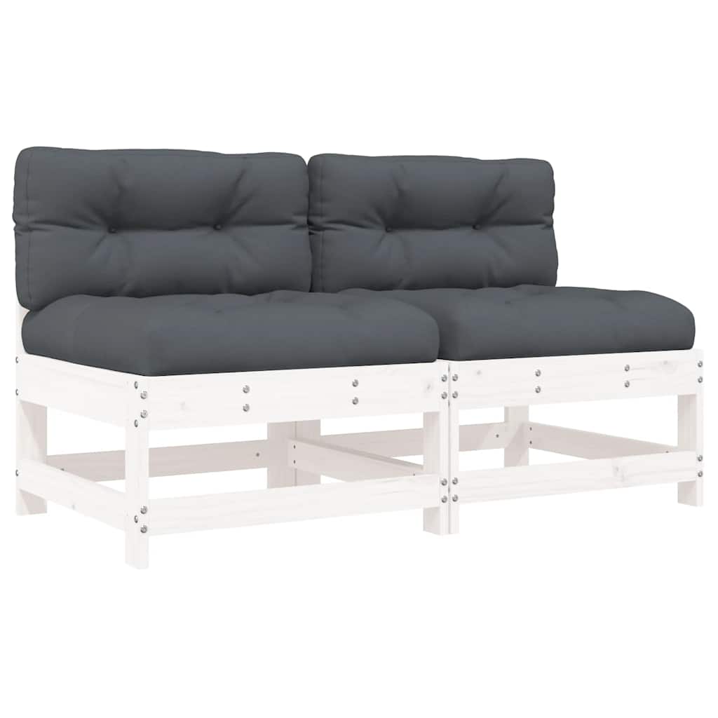 vidaXL Mittelsofas mit Kissen 2 Stk. Weiß Massivholz Kiefer