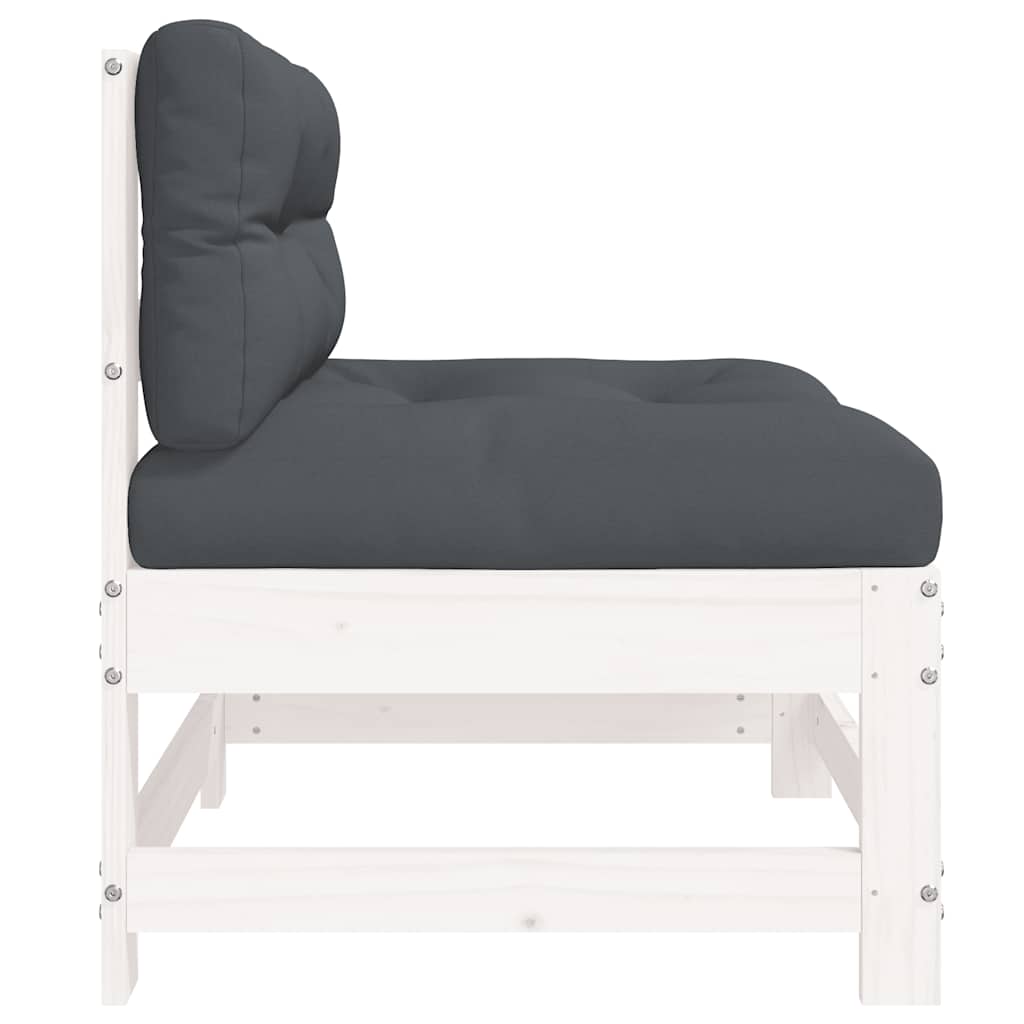 vidaXL Mittelsofas mit Kissen 2 Stk. Weiß Massivholz Kiefer