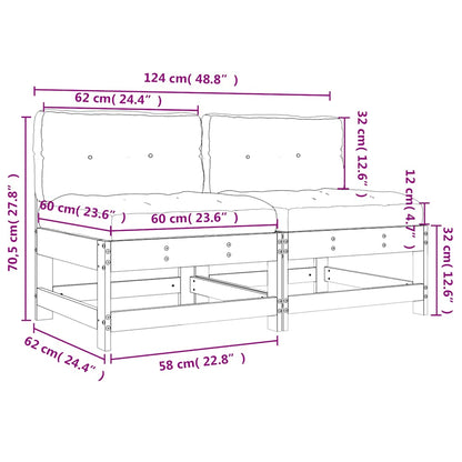 vidaXL Mittelsofas mit Kissen 2 Stk. Weiß Massivholz Kiefer