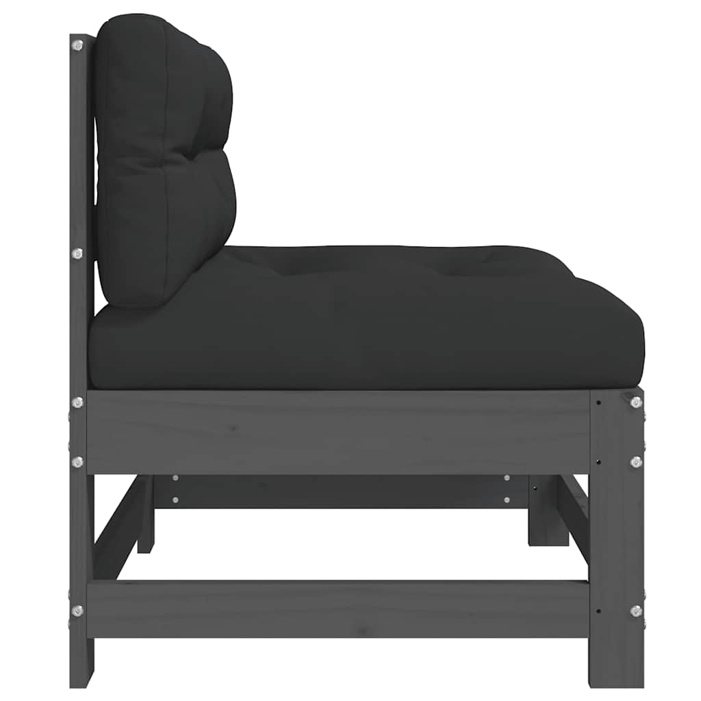 vidaXL Mittelsofas mit Kissen 2 Stk. Grau Massivholz Kiefer