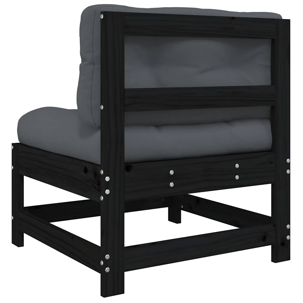 vidaXL Mittelsofas mit Kissen 2 Stk. Schwarz Massivholz Kiefer